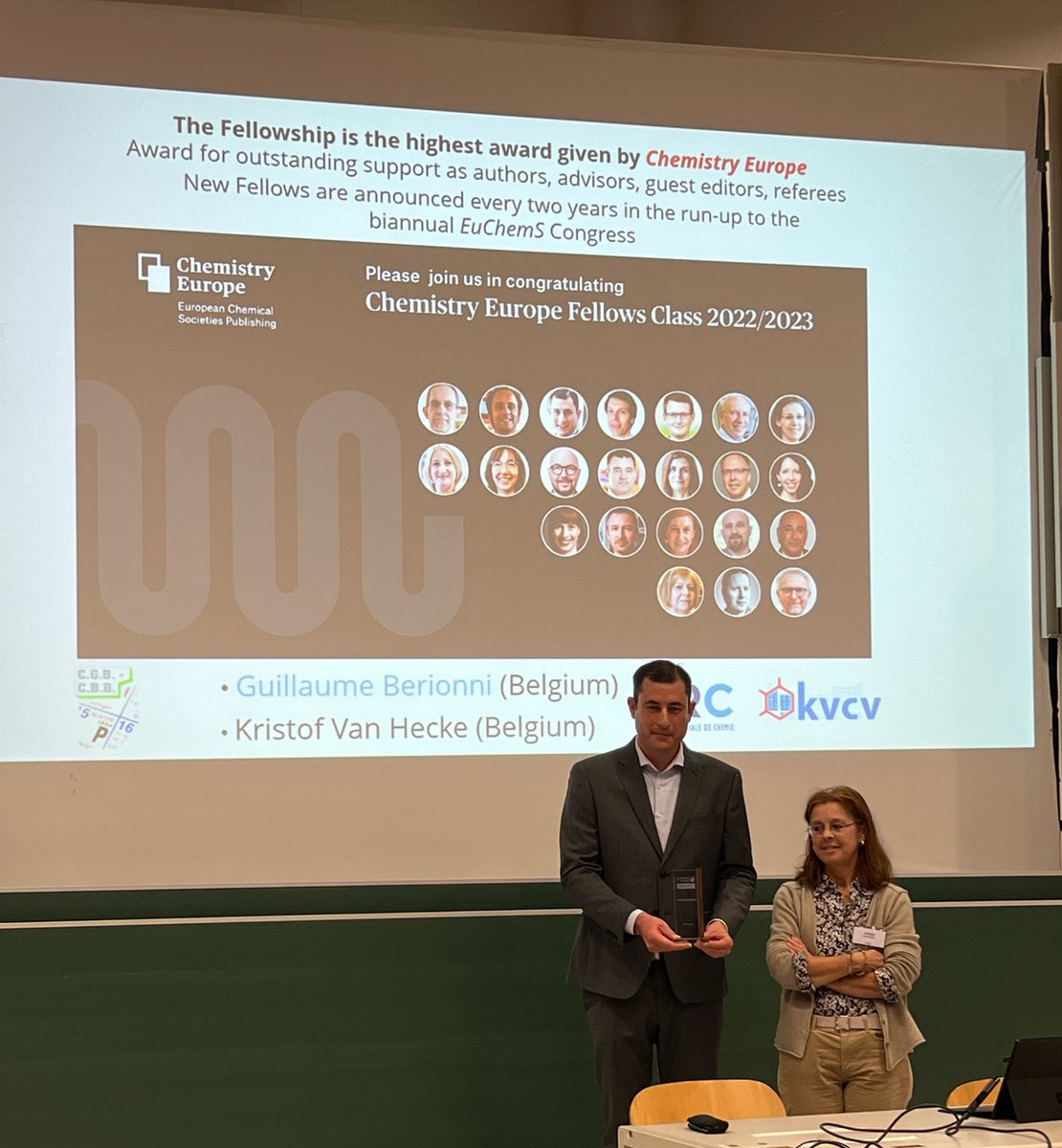 Dr_Berionni's tweet photo. Honored to receive the @ChemEurope award during the Belgian Royal Chemical Society annual meeting (https://t.co/xw588y5WcQ). The nomination as Chemistry Europe fellow is a recognition for the group at the European🇪🇺 level, thanks to @EuChemS, @UNamur, @ERC_Research and @frsFNRS. https://t.co/XotP0NZ49v