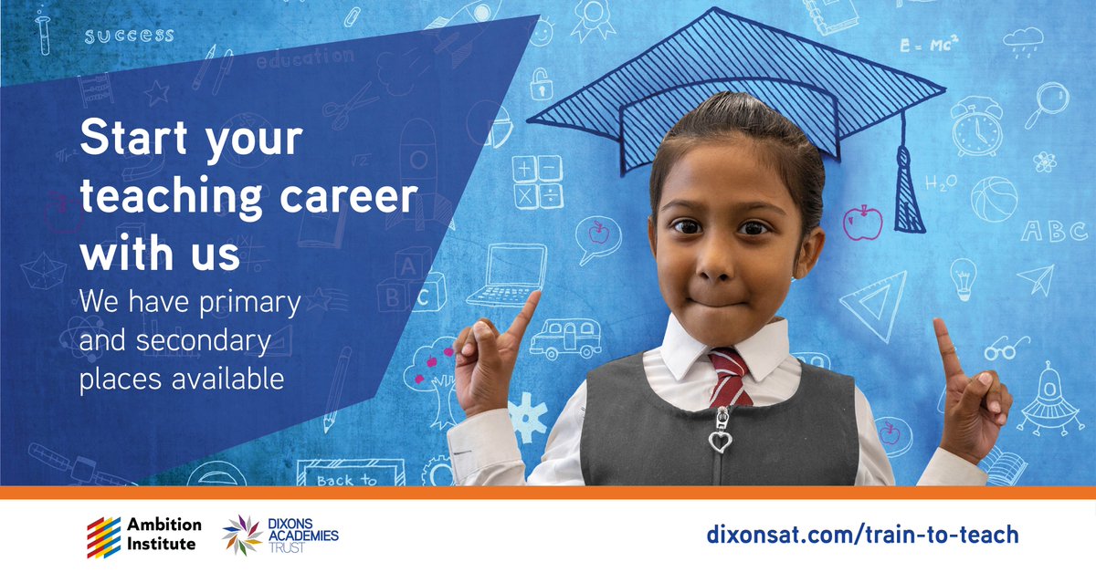 Applications are now open to train to teach with Dixons Academies Trust from September 2025.

We welcome applications from people who are committed to making a difference in areas where it matters the most.

Apply now: lnkd.in/e8tMHVFH

#traintoteach #becomeateacher