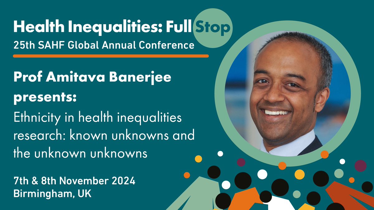 Join <a href="/amibanerjee1/">Prof Amitava Banerjee💙</a> as he discusses ethnic health inequalities research, addressing the “known unknowns” and “unknown unknowns.” Learn how to address these gaps to build better health outcomes by registering today tinyurl.com/4nb2hhzz #HealthEquity