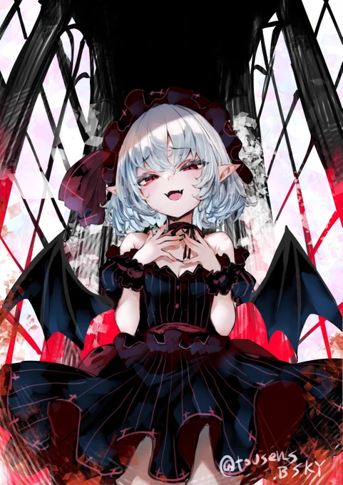 らくがきレミリア+シャルティア衣装 まぜまぜしてみました#東方Project#レミリア・スカーレット イラストに例の文字が入ったらどうなるか検証 