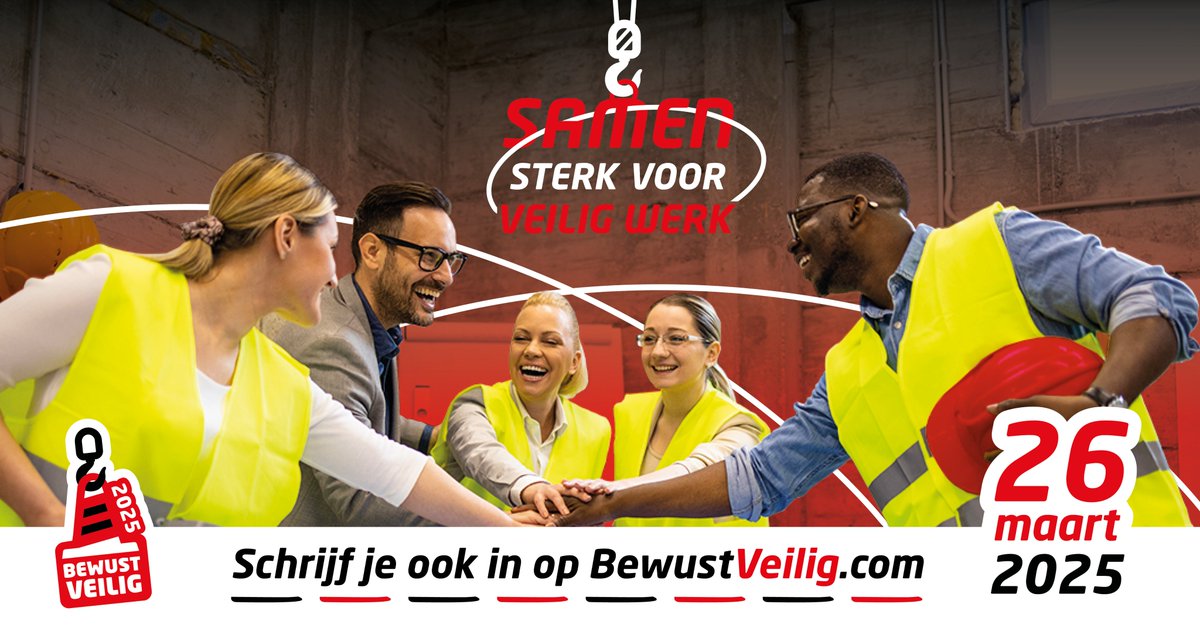 𝐒𝐚𝐦𝐞𝐧 𝐬𝐭𝐞𝐫𝐤 𝐯𝐨𝐨𝐫 𝐯𝐞𝐢𝐥𝐢𝐠 𝐰𝐞𝐫𝐤 💪

Veilig werken kan tenslotte niet zonder goede samenwerking! Help jij mee om samen met de hele sector het belang van veiligheid te benadrukken? Meld je dan aan voor de Bewust Veilig-dag 2025 via bewustveilig.com/aanmelden! 🤝