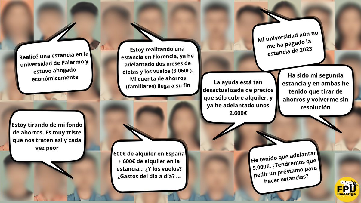 FPUinvestiga's tweet photo. 😡🗓️Más de 100 días sin resolución definitiva de ayudas a estancias @CienciaGob.

⬇️Recogimos testimonios anónimos sobre la situación PRECARIA en la que investigador@s sobreviven costeando estancias de las que depende su carrera.

⚠️‼️ Clase obrera DESPLAZADA de la investigación. https://t.co/mofOivl9tv