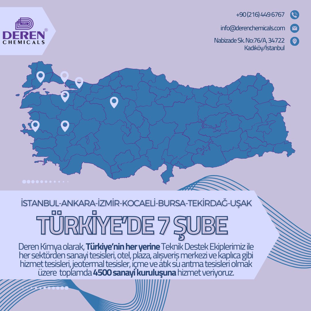 Deren Kimya (@derenkimya) on Twitter photo Deren Kimya, Türkiye genelindeki 7 şubesi ile ülkemizin dört bir yanındaki 4500 sanayi kuruluşuna hizmet sunuyor. Su ve çevre teknolojileri alanında sağladığımız yenilikçi çözümlerle sanayinin her sektörüne hitap ediyoruz.
📩 info@derenchemicals.com
📞 +90 (216) 449 6767 Deren Kimya, Türkiye genelindeki 7 şubesi ile ülkemizin dört bir yanındaki 4500 sanayi kuruluşuna hizmet sunuyor. Su ve çevre teknolojileri alanında sağladığımız yenilikçi çözümlerle sanayinin her sektörüne hitap ediyoruz.
📩 info@derenchemicals.com
📞 +90 (216) 449 6767