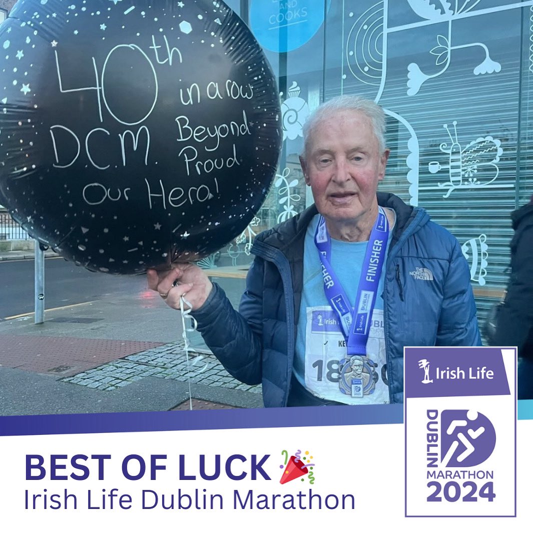 dublinmarathon's tweet photo. Massive shout out to Kevin Stynes who will be taking on his 41st #IrishLifeDublinMarathon 🎉

At 84 years young, he’ll be running again this year in aid of Down Syndrome Ireland - a cause very close to his heart since his granddaughter was born 🥰

Kevin’s dedication and passion are truly inspirational, demonstrating that age is no barrier when it comes to making a difference. If you see him along the route on race day then make sure to give him a wave & cheer to bring him home ❤️🥰

#PowerOfSupport