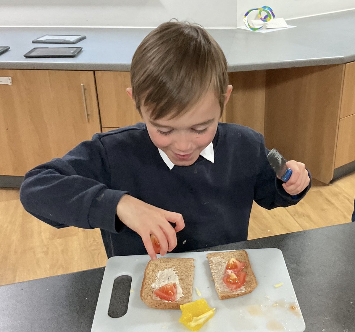 Y4S_CCPS's tweet photo. Messy afternoon completing our DT project of healthy sandwiches @CroxtethC https://t.co/kYvqw9xWTQ