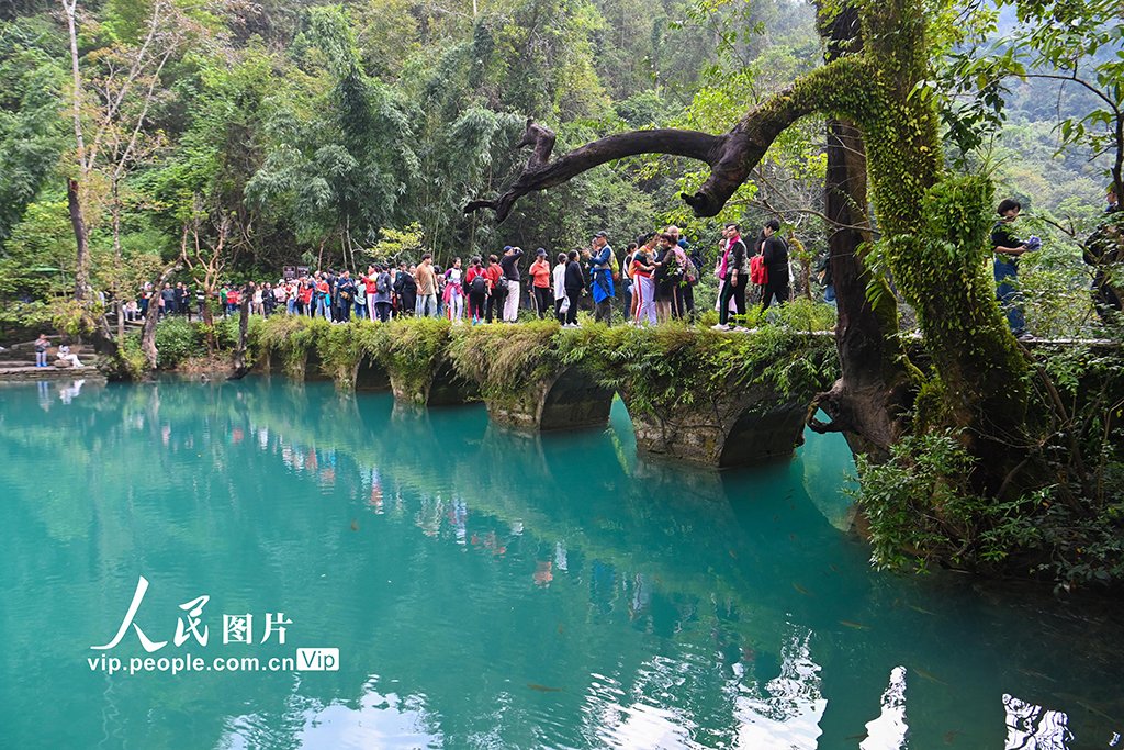 PDChinaLife's tweet photo. The Xiaoqikong scenic spot featuring an ancient stone bridge with seven arches allures visitors to impressive vistas including rushing waterfalls and crystal clear waters in Libo County, southwest China's Guizhou Province. #TravelInChina https://t.co/4dbZlSzk7I