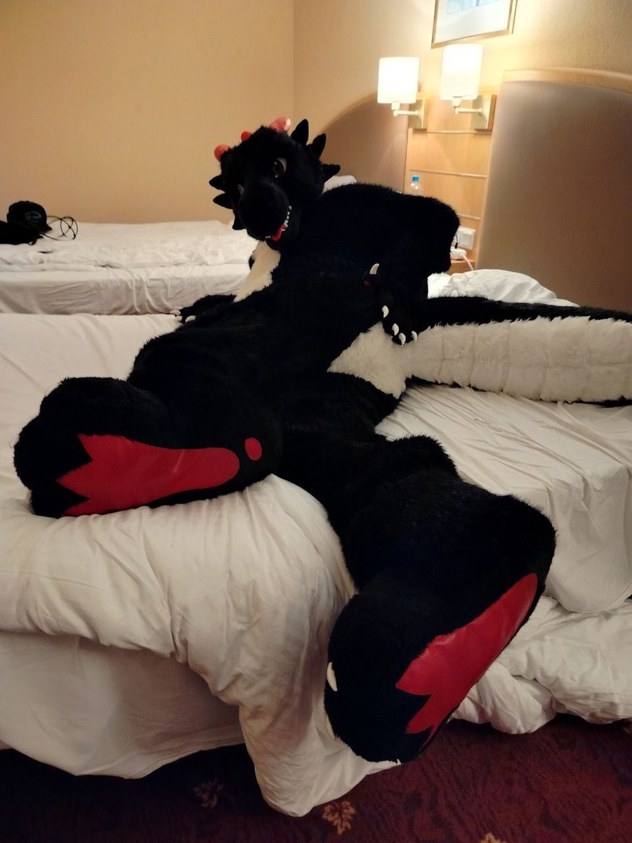 There's enough room for someone else to cuddle up with, or is there something else you like?

#Fursuitfriday #Paws #Dragon

📸 <a href="/Yoshakos/">@yoshakos.bsky.social</a>
📍East 2024