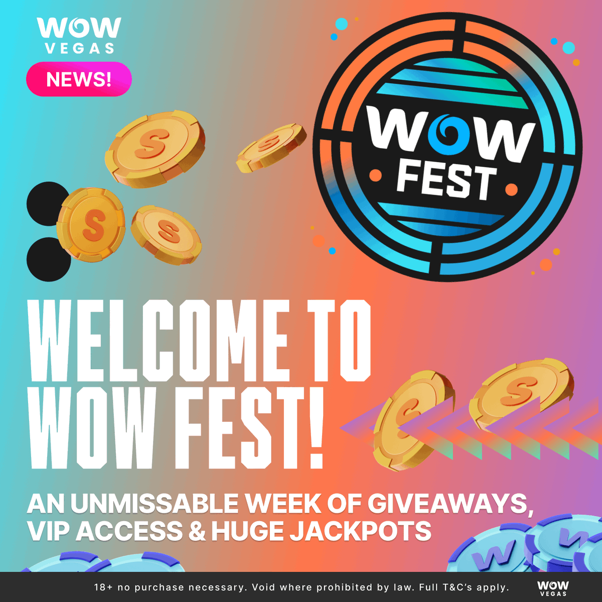 wowvegascom's tweet photo. 🎉🚀 WELCOME TO WOW FEST! 🚀🎉

The most fun-packed week you’ll find at any social casino!

Comment and share this post “Welcome to WOW Fest” to grab 5,000 WOW Coins and SC 1 FREE!

Don't forget to include your Username!

This is just the beginning – we’ve got a whole week of Happy Hours, Double Coinsback, All Access VIP Chat, and one lucky player will walk away with a cool SC 50K in our 50K Fiesta! 💰🙌