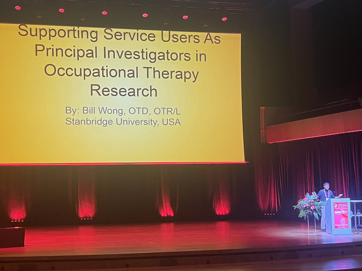 Day 3: <a href="/BillWongOT/">Bill Wong, OTD, OTR/L</a> presenting on supporting service users as a principal investigator in Occupational Therapy Research. #OTEurope2024