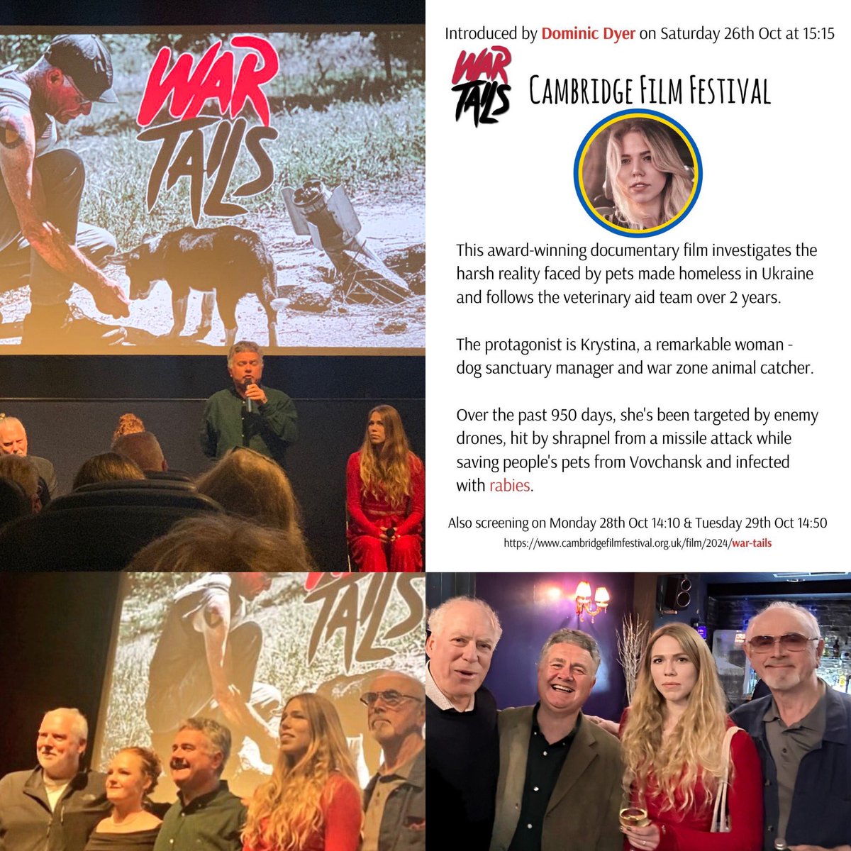 I look forward to introducing “War Tails” at the Cambridge Film 🎥 Festival on Saturday 26th October at 15.15pm please join us <a href="/SelenaCaamano/">Selena, Rabbit-hole diver 🕳</a> <a href="/camfilmfest/">Cambridge Film Festival</a> <a href="/PeterEgan6/">Peter Egan</a> <a href="/Naturewatch_org/">Naturewatch Foundation</a> <a href="/FOURPAWSUK/">FOUR PAWS UK</a> <a href="/Sonul2030/">Sonul Badiani-Hamment</a>