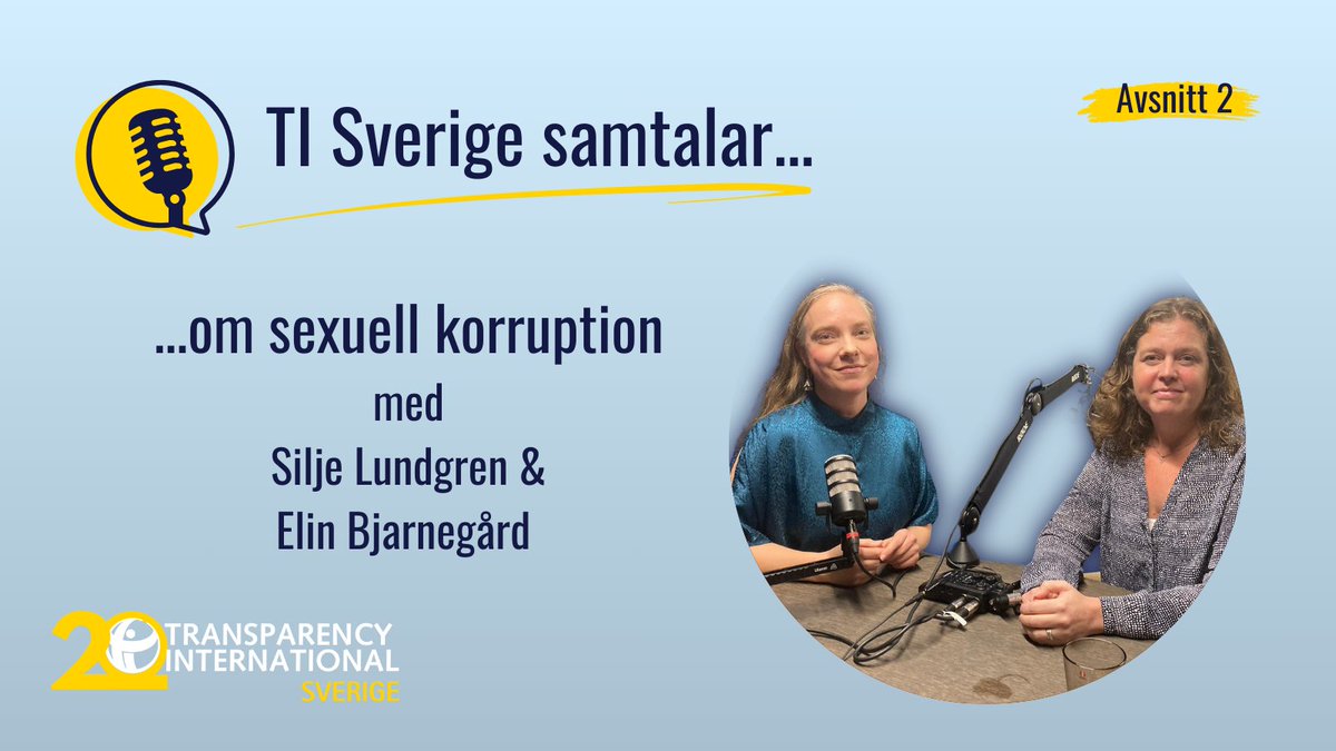 🎙️Nästa avsnitt av vår podcast "TI Sverige samtalar..." är ute nu! I detta avsnitt samtalar vi om sexuell korruption. 

➡️Sök där poddar finns eller kika på youtu.be/svVvEPSohMI. 

💡Prenumerera gärna så att ni får uppdateringar när det kommer nya avsnitt.

#podcast #podd
