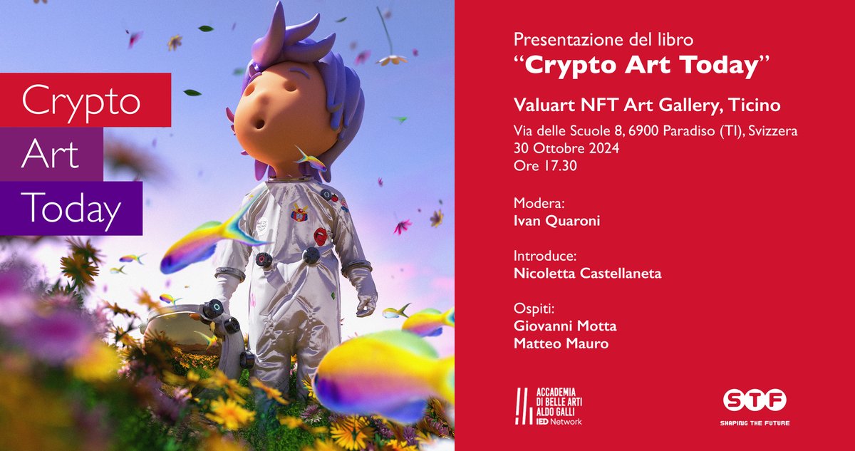 Soon, me, <a href="/mottagio1971/">Giovanni Motta</a> and <a href="/mattmaurostudio/">Matteo Mauro</a> will present the book “Crypto Art Today”, published by Accademia di Belle Arti Aldo Galli, in Paradiso Switzerland..