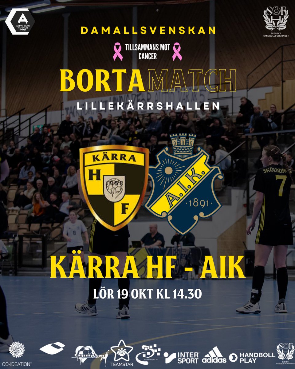 På lördag den 19 oktober är det dags för bortamatch i Göteborg. Vi gästar Kärra HF för en tuff match i Lillekärrshallen.
Matchen ser du här med avkast kl 14.30:
handbollplay.se/aikhandboll-da…