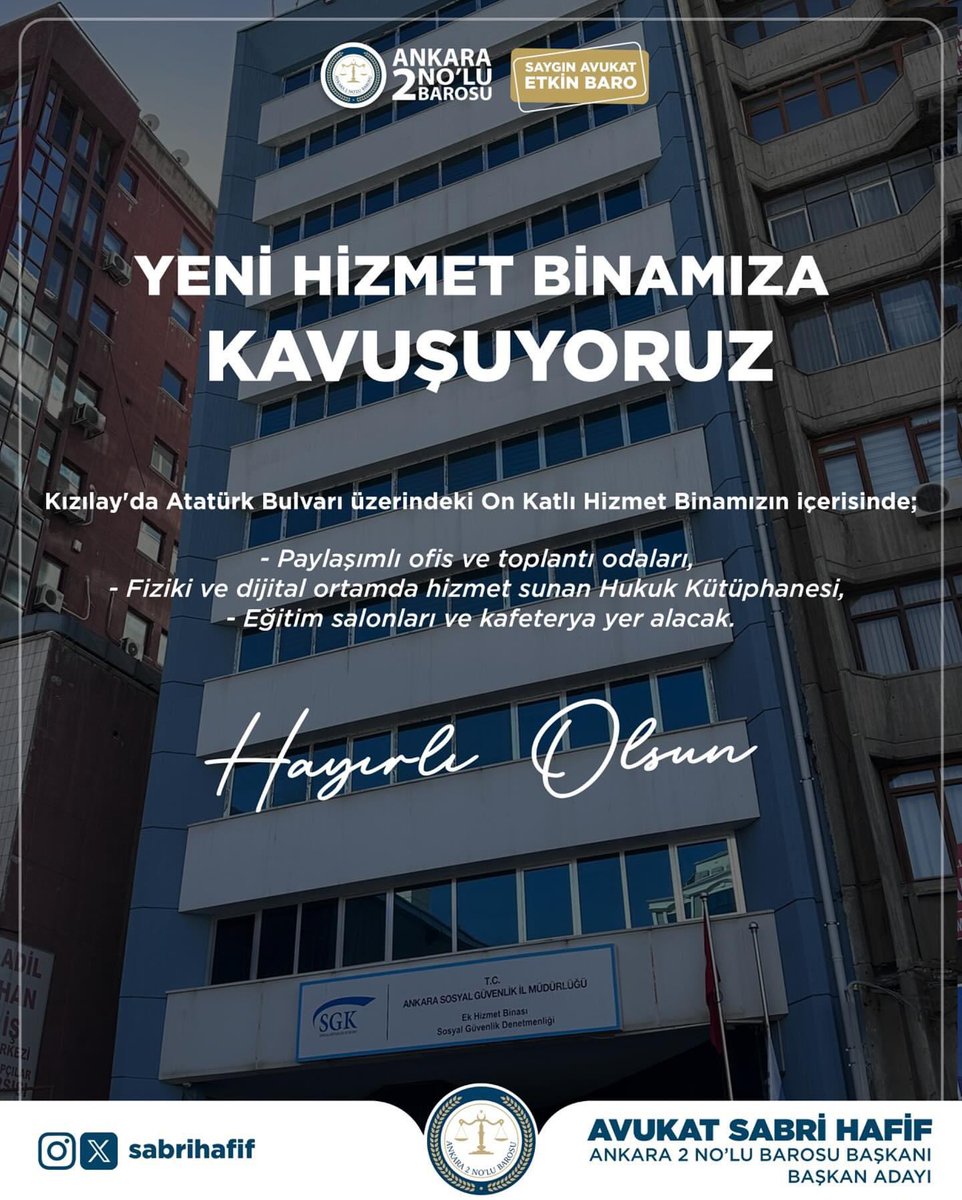 Av. Fatih ÜNAL 🇹🇷 (@avfatihunal) on Twitter photo Bu Çok Güzel Bir Haber ...
Baromuza Yeni Hizmet Binası kazandıran Baro Başkanımız Sn. Sabri Hafif'e ve bu hususta emeği geçen herkese çok teşekkür ediyorum.
<a href="/sabrihafif/">Av. Sabri Hafif</a> <a href="/ankara2barosu/">Ankara 2 No'lu Barosu</a> Bu Çok Güzel Bir Haber ...
Baromuza Yeni Hizmet Binası kazandıran Baro Başkanımız Sn. Sabri Hafif'e ve bu hususta emeği geçen herkese çok teşekkür ediyorum.
<a href="/sabrihafif/">Av. Sabri Hafif</a> <a href="/ankara2barosu/">Ankara 2 No'lu Barosu</a>