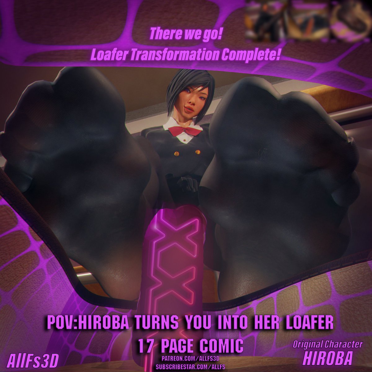 [Supporter Comic Preview]
POV: Turned into her Loafer

Original character "Hiroba" turns you into her loafer in this original comic for GTS fans!

How will you do as her loafer under her stinky nylon feet?💜
Full comic here!
patreon.com/posts/hiroba-t…
subscribestar.adult/posts/1253975