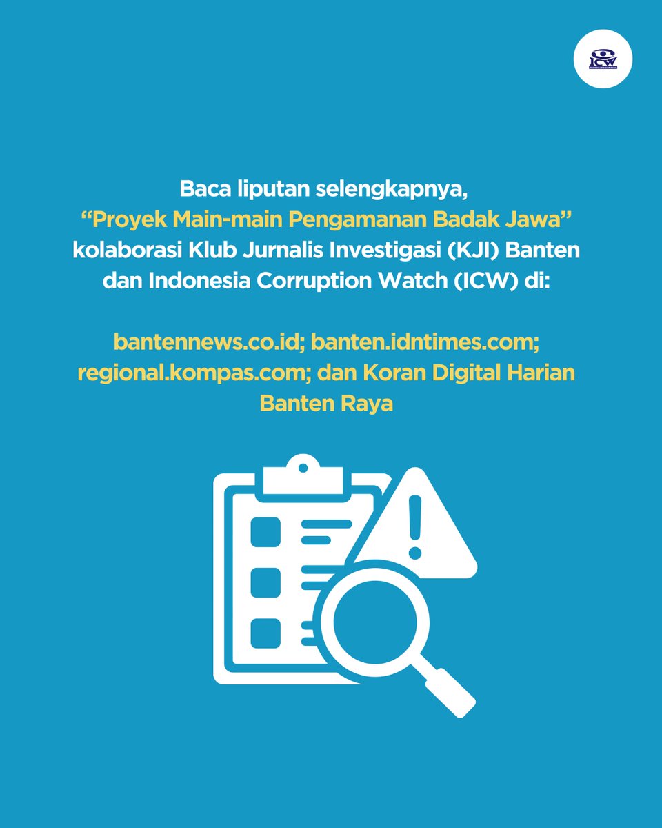 antikorupsi's tweet photo. Baca liputan kolaborasi Klub Jurnalis Investigasi Banten dan Indonesia Corruption Watch (ICW) selengkapnya di: https://t.co/qQTpbB29kb; https://t.co/VrbeLlZsFi; https://t.co/k3JfYbHV0P; Koran Digital Harian Banten Raya.

#KJIBanten #pantaupengadaan #opentenderdotnet #jrsca https://t.co/ZJDBLmIBmh