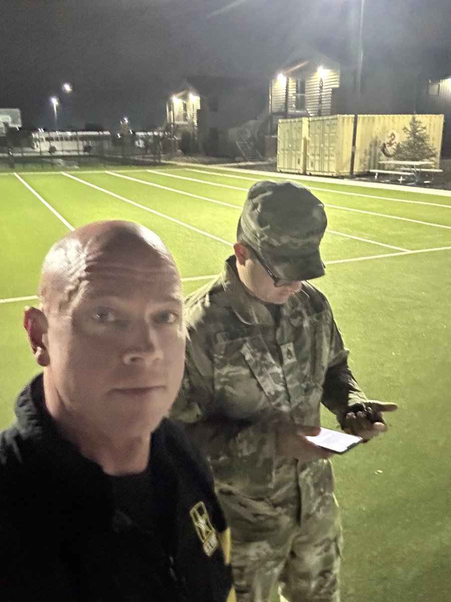 CSM_Cole's tweet image. Day before the ACFT, early morning warm up prep at the 204th RTI ACFT lanes and the end result.