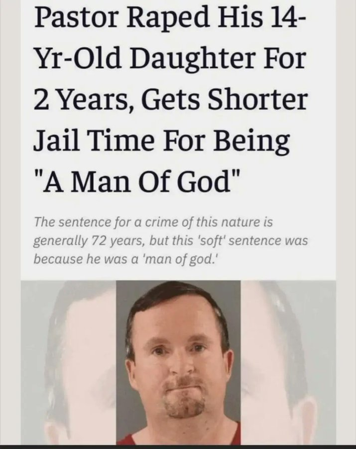 PeterWMurphy1's tweet photo. This is as bad as it sounds:
• he rptedly raped 14yo for 2yrs
• guilty of rape, incest, sexual battery
• DNA evidence
• no remorse, denies he did it
• the fact he's a pastor &amp; bible study leader were the reasons given by the judge for a greatly reduced sentence! #justice https://t.co/HFBtLCRzWt