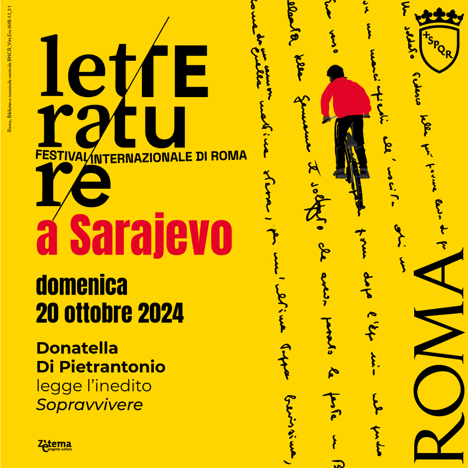 📖<a href="/LetteratureFest/">Letterature Fest</a> raggiunge la città di Sarajevo con la curatrice Simona Cives e la scrittrice Donatella Di Pietrantonio. L’evento avrà luogo domenica 20 ottobre alle 17:30, presso il Museo di Arti Letterarie e Teatrali della Bosnia ed Erzegovina