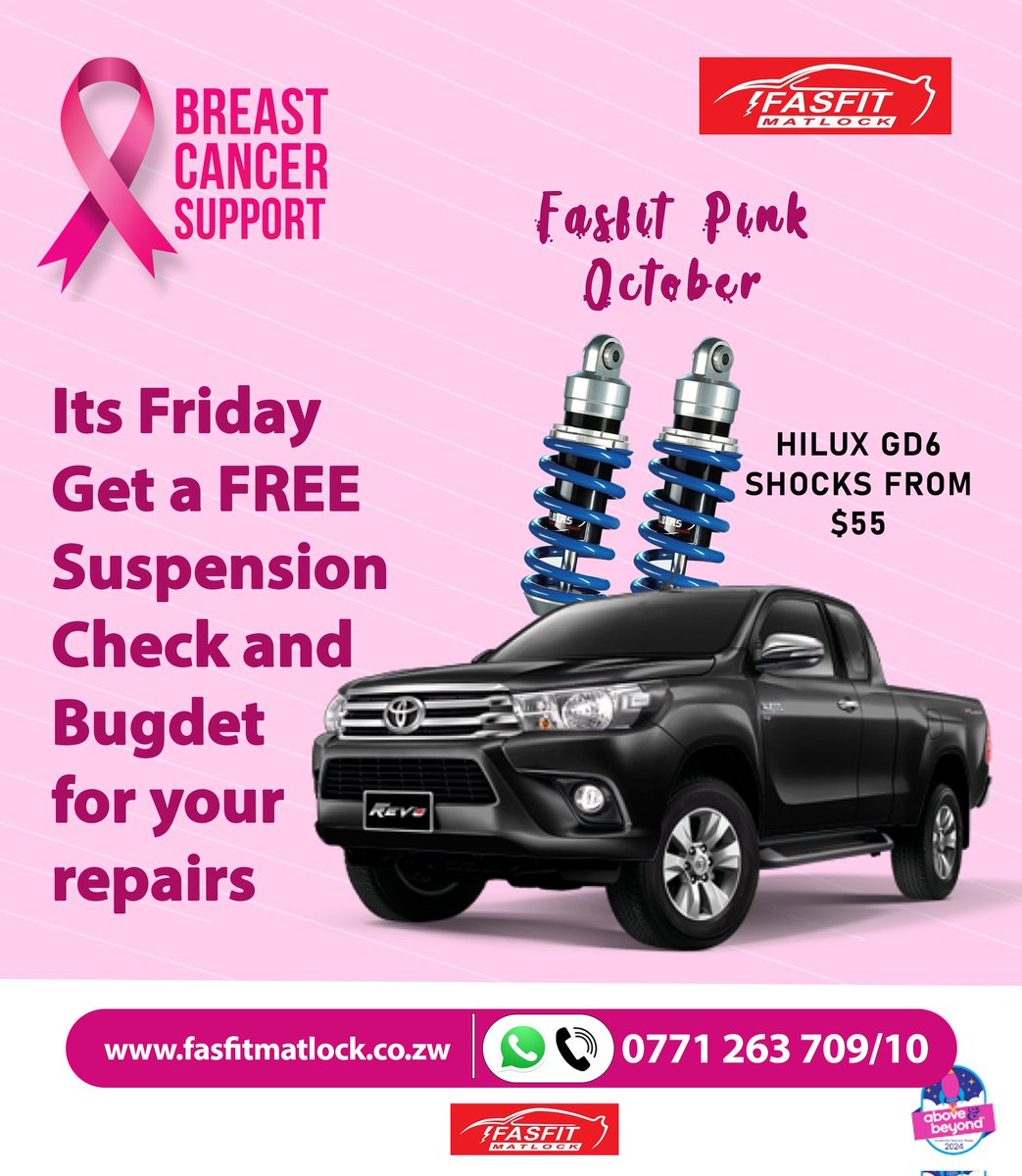FasfitMatlock's tweet photo. Join us this Pink October as we support Breast Cancer Awareness! Upgrade your Toyota GD6 with top-quality shocks while contributing to a cause that matters. Drive safe, drive strong, and help us make a difference in the fight against breast cancer https://t.co/dNvmTnn5gw