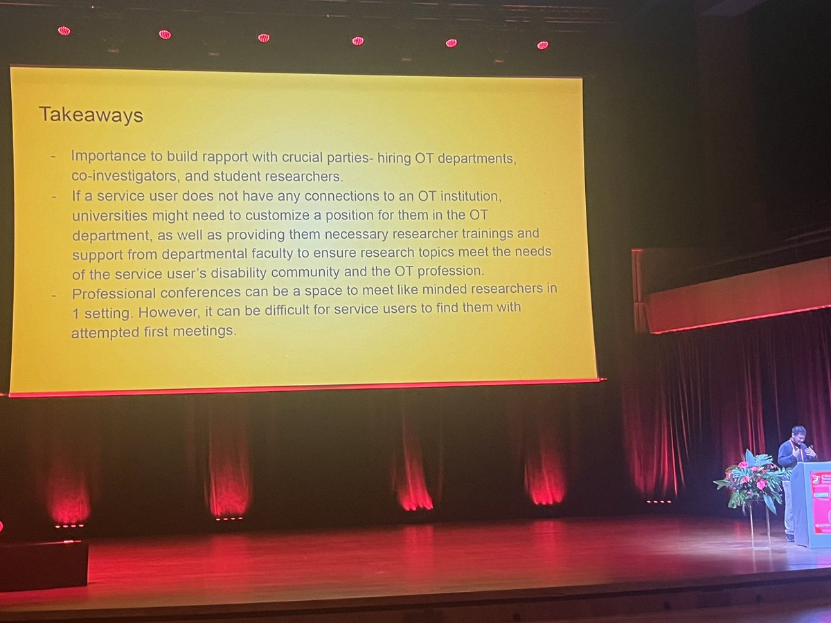 Some very thought provoking points on service users as principal investigators, tokenism and authenticity thanks <a href="/BillWongOT/">Bill Wong, OTD, OTR/L</a> #OTEurope2024
