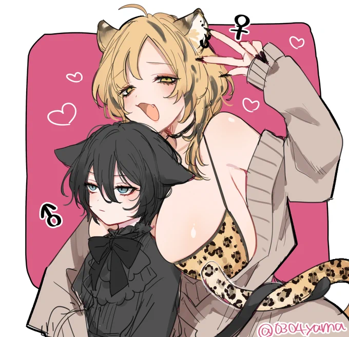 あ!デカチチ女豹ギャルとお耽美黒猫少年のおねショタだ! #oc 