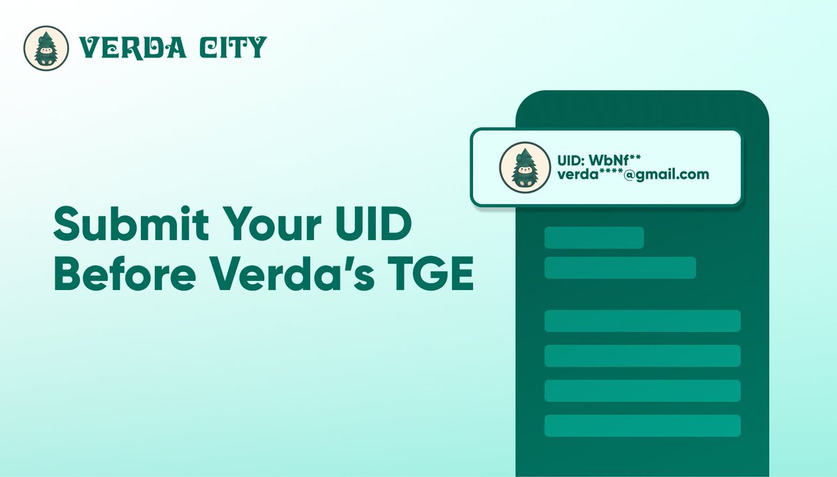 🚨 𝐑𝐞𝐦𝐢𝐧𝐝𝐞𝐫: 𝐒𝐮𝐛𝐦𝐢𝐭 𝐘𝐨𝐮𝐫 𝐔𝐈𝐃 𝐁𝐞𝐟𝐨𝐫𝐞 𝐕𝐞𝐫𝐝𝐚’𝐬 𝐓𝐆𝐄! 🚨

Verda Community! ⏳ The countdown to our highly anticipated TGE is ON, and we don’t want you to miss out on the action!

📅 𝐈𝐦𝐩𝐨𝐫𝐭𝐚𝐧𝐭 𝐃𝐞𝐚𝐝𝐥𝐢𝐧𝐞: 𝐔𝐈𝐃 𝐒𝐮𝐛𝐦𝐢𝐬𝐬𝐢𝐨𝐧