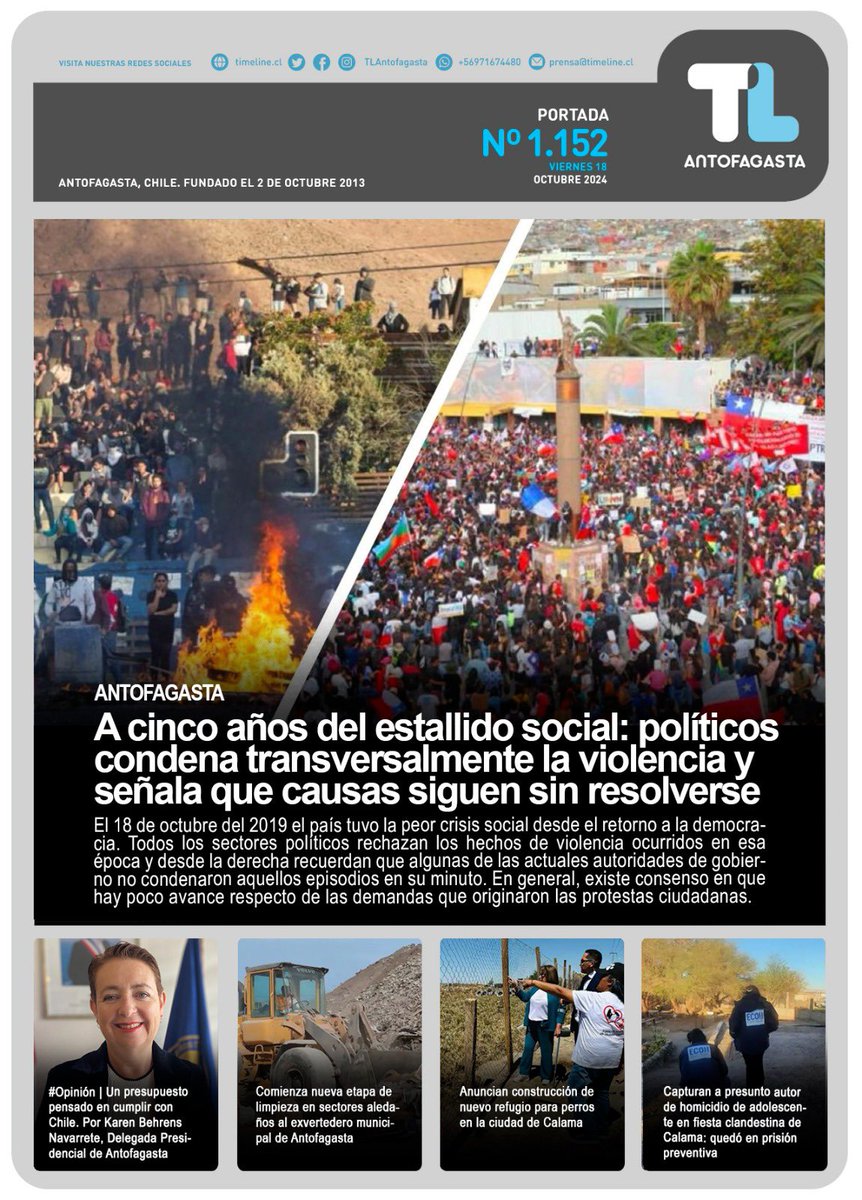 TLAntofagasta's tweet photo. #PortadaTL | #Antofagasta | Te invitamos a revisar nuestra portada de hoy viernes 18 de octubre 2024
Lee todas estas notas y más en https://t.co/k1mgIhGo6g
Revisa la nota principal en el siguiente link:
https://t.co/VtWGrK395M https://t.co/WK2PoWDNIr