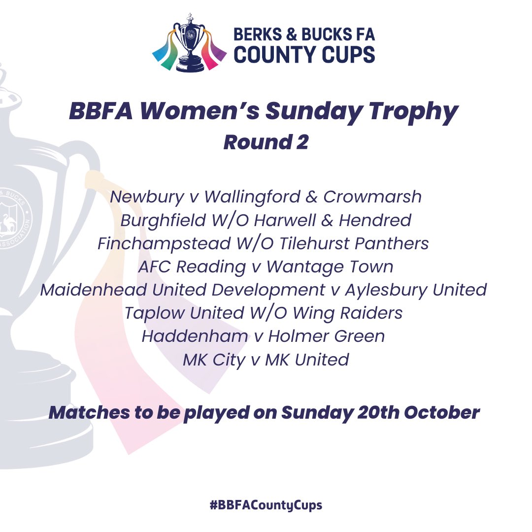 BerksandBucksFA's tweet photo. Sunday afternoon sees derby matches in the @BerksandBucksFA Woman’s Cup as @BeaconsfieldFC host @sloughtownfc &amp; @CavershamUnited take on  @ReadingFC. 
5 teams are also looking to make the Women’s Trophy quarter finals. ⚽️ 🏆 
Get along if you can, and support your local clubs! https://t.co/reBEkryLGN