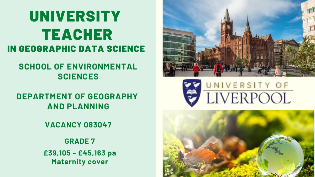 Liverpool University Jobs (@livunijobs) on Twitter photo 📢The Department of Geography and Planning is recruiting for a University #Teacher in #Geographic #Data Science (Quantitative Human Geography) commencing January 2025 to cover a period of leave.
Apply ➡️tinyurl.com/4p8bmpyy
@Env_Sci <a href="/livunigeog/">livunigeog</a> 📢The Department of Geography and Planning is recruiting for a University #Teacher in #Geographic #Data Science (Quantitative Human Geography) commencing January 2025 to cover a period of leave.
Apply ➡️tinyurl.com/4p8bmpyy
@Env_Sci <a href="/livunigeog/">livunigeog</a>