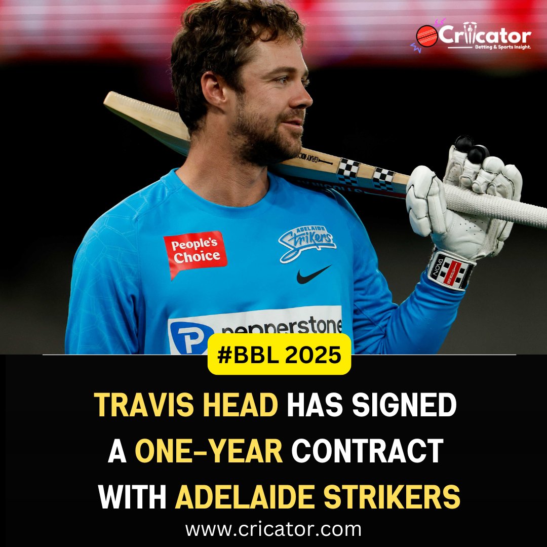 cricator's tweet photo. Travis Head has signed a one-year contract with Adelaide Strikers #travishead #Cricket #CricketTwitter https://t.co/El2Vbo6WtU
