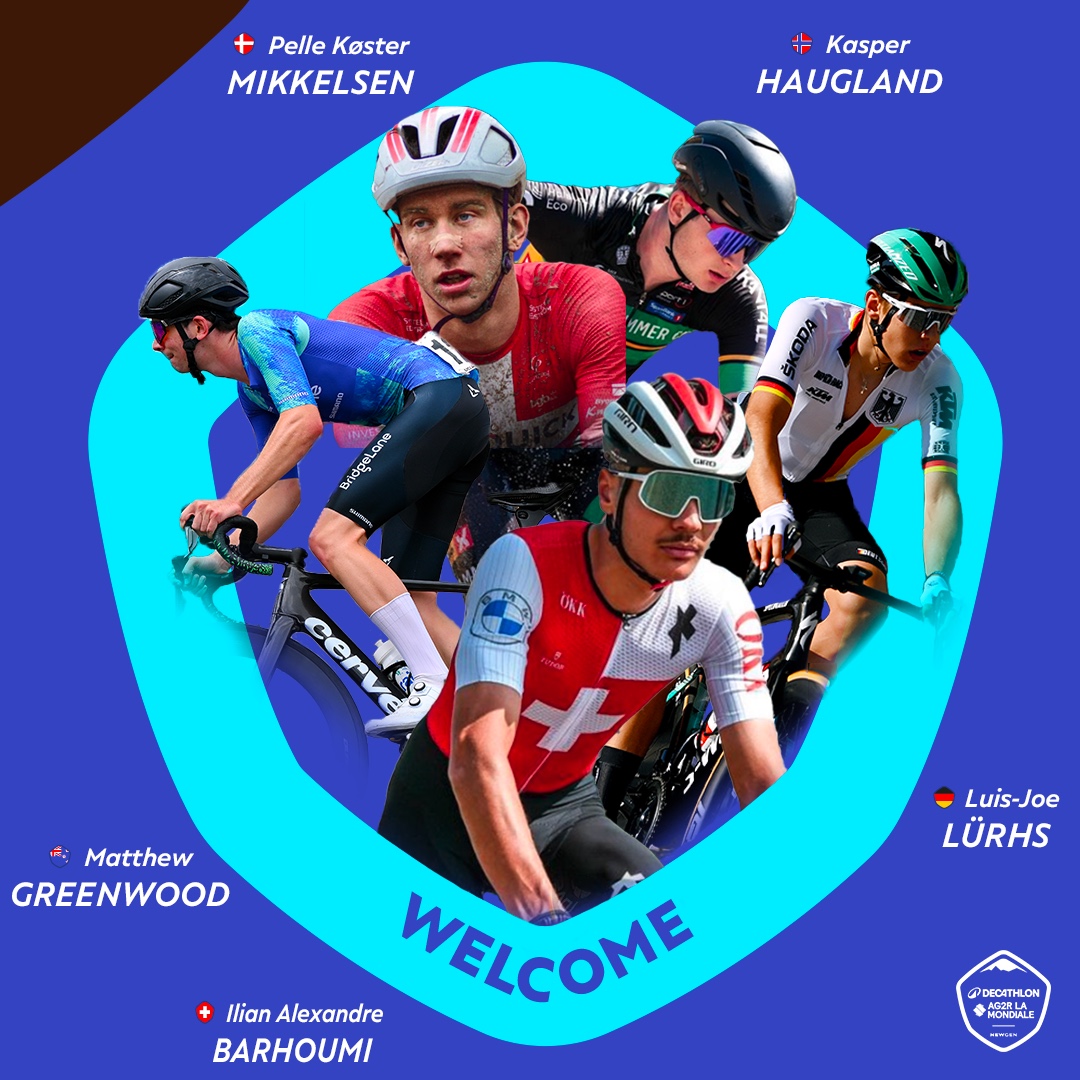 DAT_NewGen's tweet image. Bienvenue Luis-Joe, Kasper, Pelle Køster, Matthew et Ilian ! 
Nous sommes heureux de vous accueillir dans notre équipe.

Welcome Luis-Joe, Kasper, Pelle Køster, Matthew and Ilian! 
We&apos;re delighted to welcome you to our team.

@Decathlon @AG2RLAMONDIALE 
#NewGen
