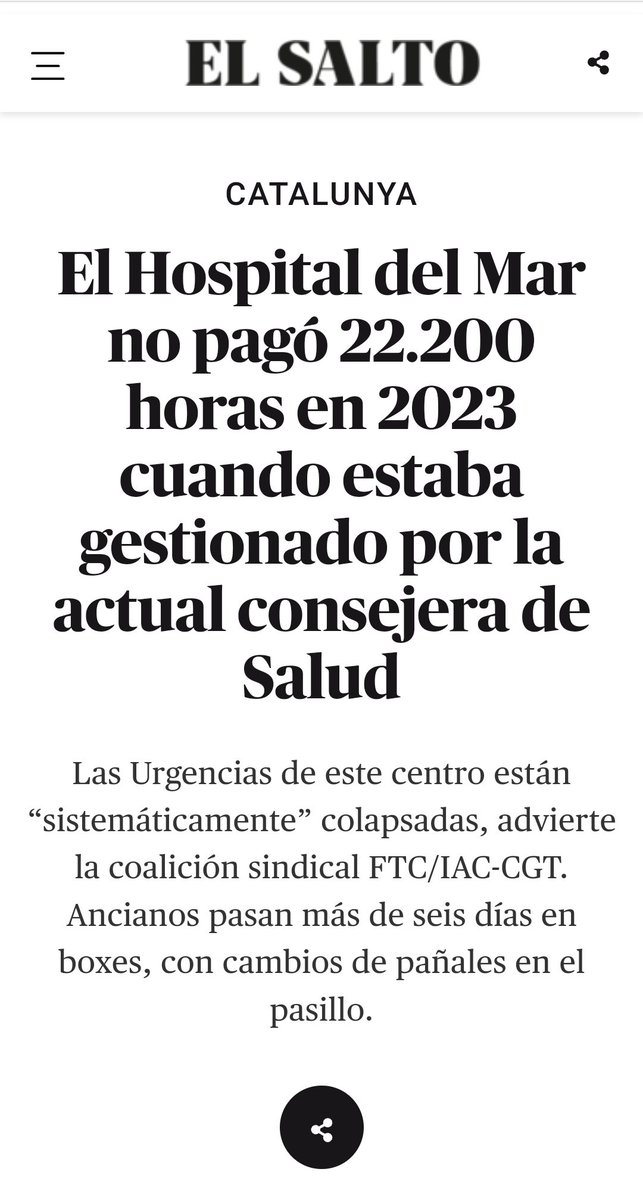 El <a href="/hospitaldelmar/">Hospital del Mar</a> "el noveno mejor hospital de Catalunya"
"En 2023 fue galardonado con el Premio TOP 20 en la categoría de Gestión Hospitalaria Global"
Gestión hospitalaria global? Precisamente ese año no pagó a sus trabajadoras como poco, 22.200 horas.
elnacional.cat/es/salud/estos…
