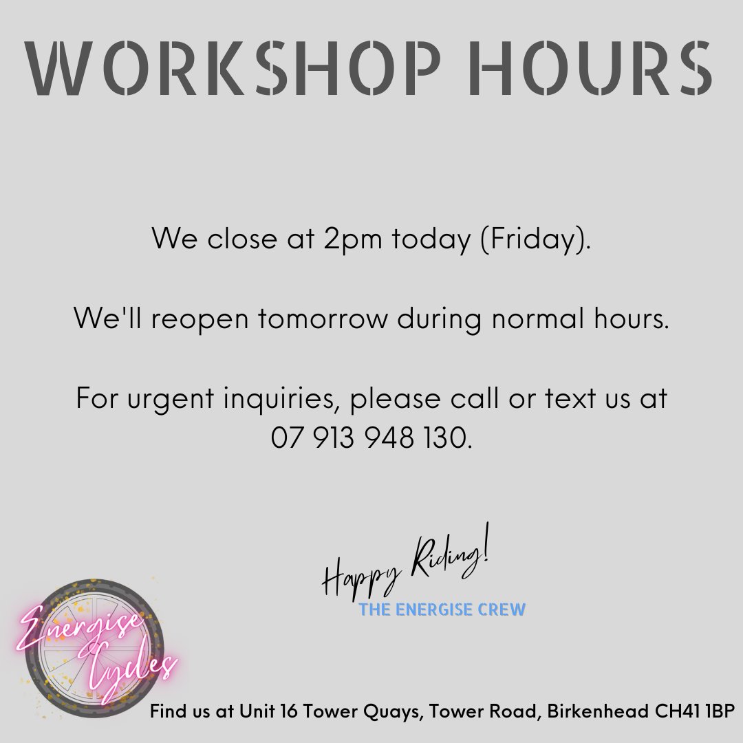 The workshop will close at 2pm.  We will be back tomorrow at 1pm