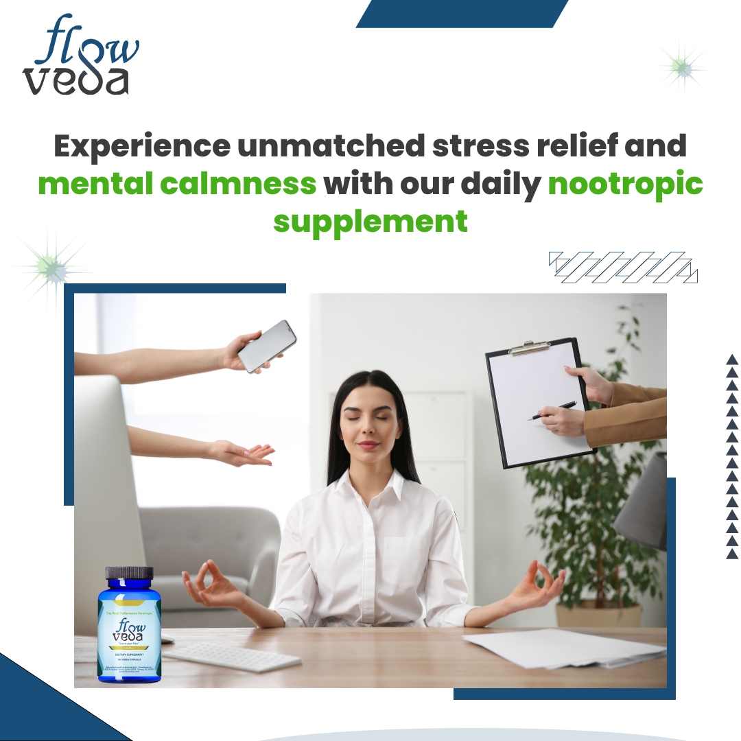 FlowVeda's tweet image. Unlock a new level of mental calmness and say goodbye to stress! 🌿✨ Our daily nootropic supplement is your key to unmatched clarity and focus. 💡 Ready to take on the day with ease? Try it today and feel the difference!#MentalClarity #StressRelief #NootropicSupplement #Brain
