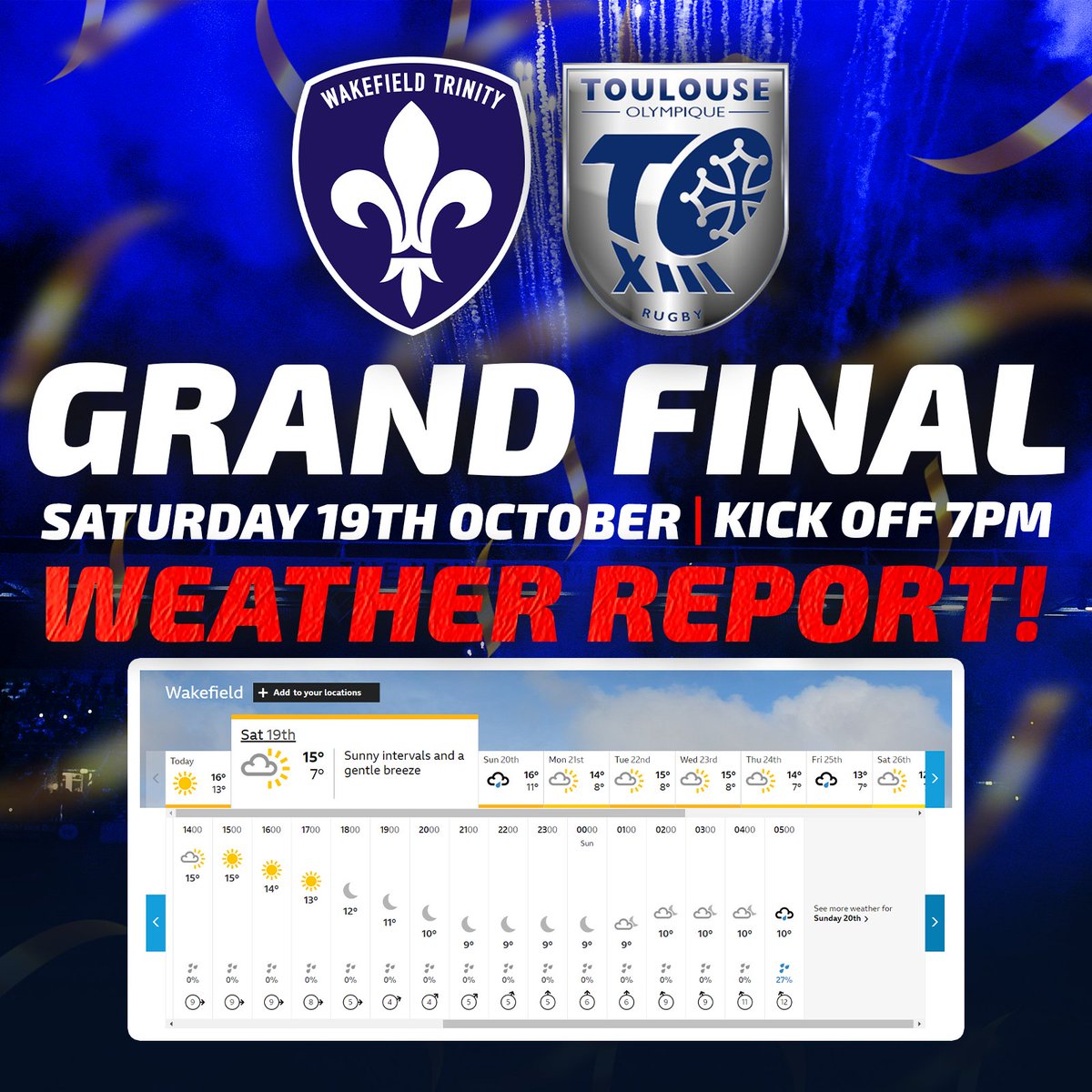 WTrinityRL's tweet photo. 👍🏻 Thumbs up from the weather!

Everything is looking dry and clear for kick off!

Don't miss out on what is bound to be a thrilling final game of 2024!

👉🏻 https://t.co/YvFZnrSNzm

#UpTheTrin https://t.co/TFd4B2RoJG