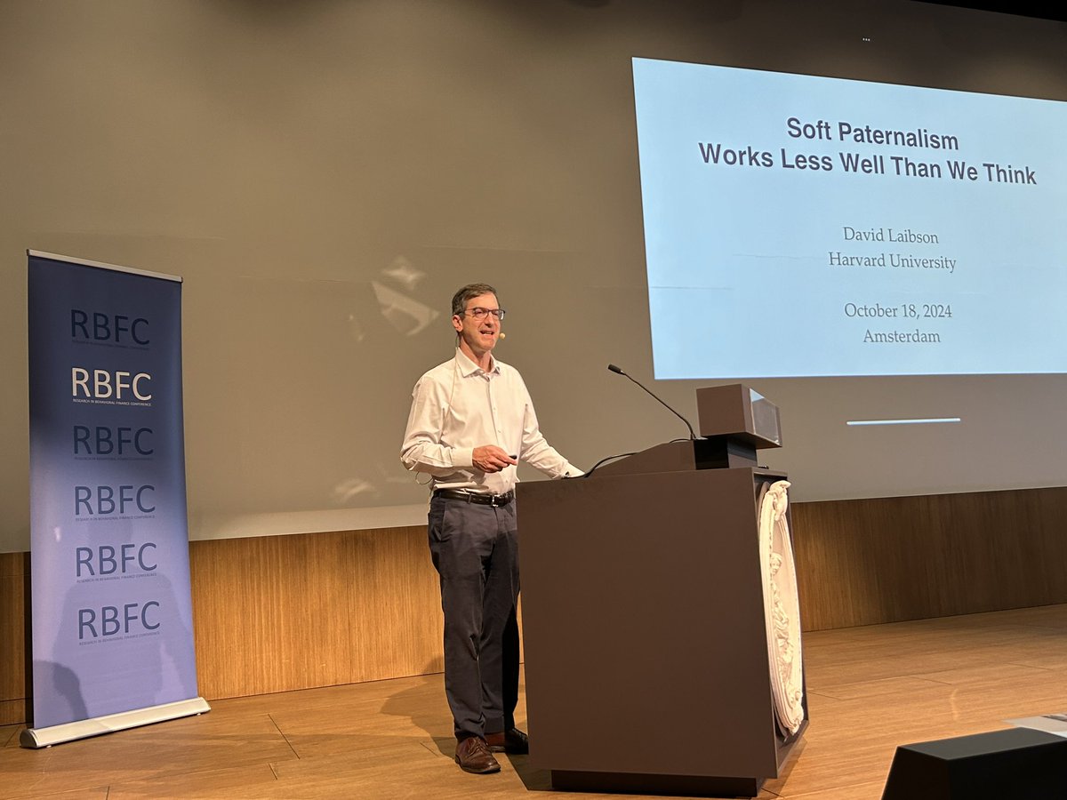 Remco Zwinkels (@remco_zwinkels) on Twitter photo Day 2 of #RBFC2024 was just kicked off by <a href="/DavidLaibson/">David Laibson</a> talking about the institutional limitations of nudging. Day 2 of #RBFC2024 was just kicked off by <a href="/DavidLaibson/">David Laibson</a> talking about the institutional limitations of nudging.