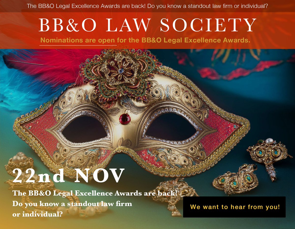 BBOLawSoc's tweet photo. 🏆 The BB&amp;O Legal Excellence Awards are back! Do you know a standout law firm or individual? Nominate them here > https://t.co/SoneRvrkZH for recognition in categories like ‘Law Firm of the Year’ or ‘Lawyer of the Year.’ 🌟 #LegalExcellence #BBOLawSociety #Awards2024 https://t.co/zDb4EF8EaB