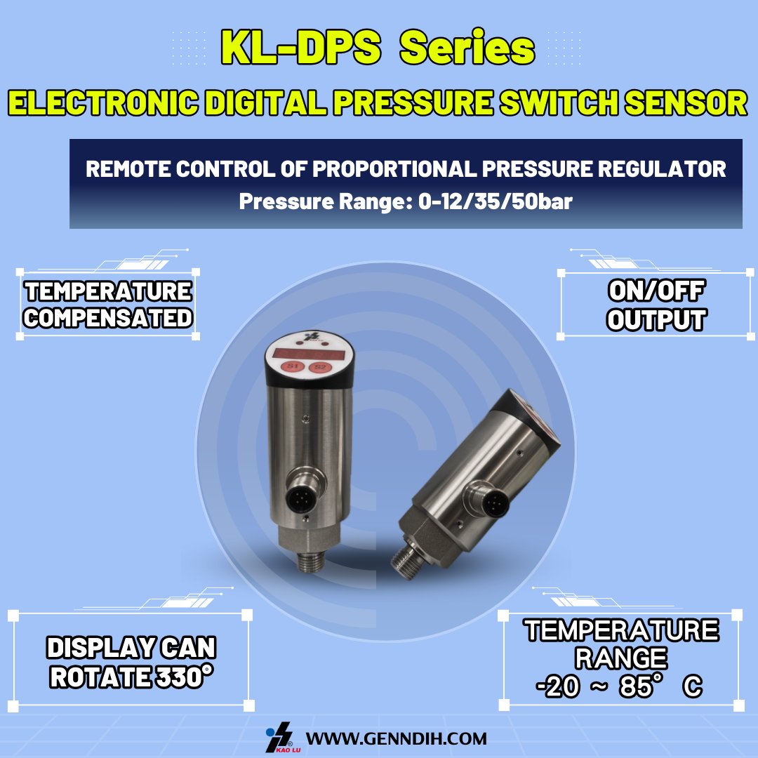 genndih's tweet photo. KL-DPS Series Electronic Digital Pressure Switch Sensor
It has remote control of proportional pressure regulator ✨ 
✔️ Pressure Range: 0-12/35/50bar
✔️ Temperature Compensated
✔️ ON/OFF Output
✔️ Display can rotate 330°
✔️ Temperature Range:-20 ~ 85°Ｃ https://t.co/CJsCfrwaU2