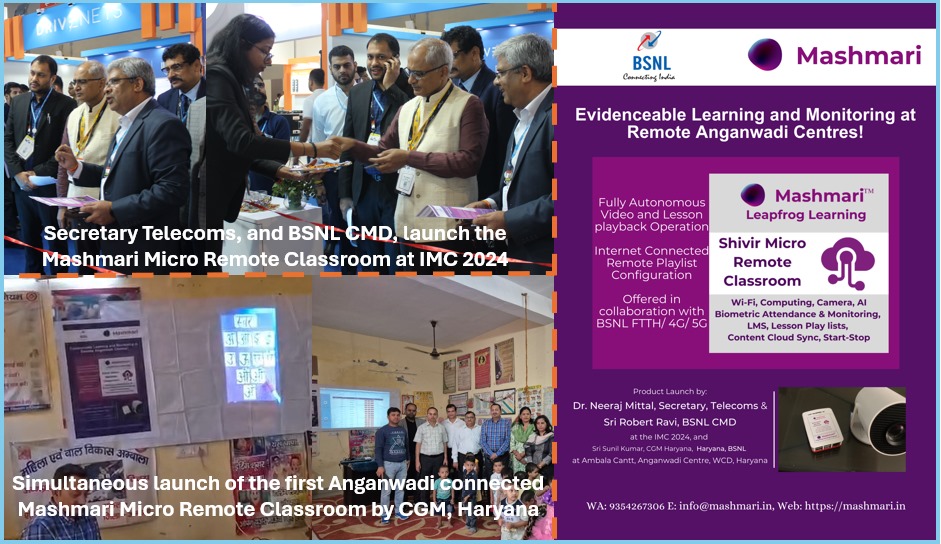 BSNLCorporate's tweet image. Secretary DoT, Shri @neerajmittalias, and @CMDBSNL launched #BSNL’s FTTH Educational Value-Added Service – Mashmari Micro Remote Classroom – at #IMC2024 and Ambala Cantt Anganwadi. CGM @BSNL_HR and other dignitaries also attended the event.
#BSNLAtIMC #TheFutureIsNow