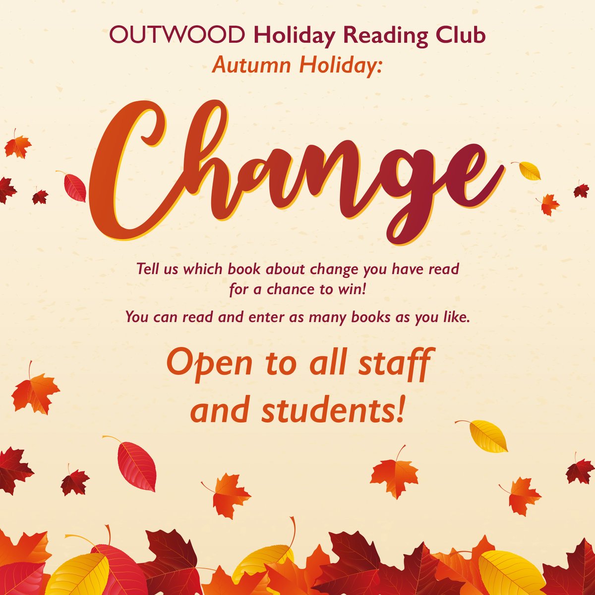 OutwoodFreeston's tweet image. This October half-term, why not join the @OGATrust #HolidayReadingClub 🎃

Below are some recommendation for KS3, KS4 &amp;amp; Staff!

Complete the form below to give feedback on your reads! 📚

#LoveToRead #ReadingToLearn 

ow.ly/z1Fr50TKSfw
