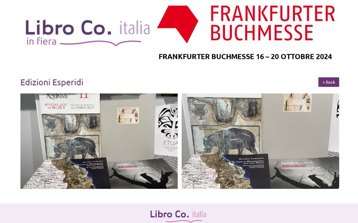 EdEsperidi's tweet photo. Buone nuove da @Frankfurter @Book_Fair : grazie a LibroCo. Italia per aver accolto alcuni dei nostri autori... Padiglione 3.1/3.1/J107 #FrankfurterBuchmesse #FBM2024 #BookLoversUnite #libri #books #buch #frankfurt #culturaitaliana #edizioniesperidi #libroco https://t.co/vLYr5XoCQt