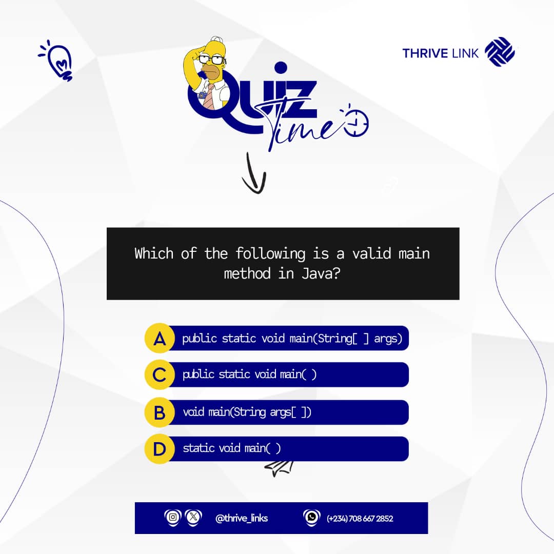 Thrive_Links's tweet image. Let&apos;s test your knowledge of Java.
#CodeQuizOfTheDay 

#java #programming #developer #webdevelopment #javaprogramming #javaquiz