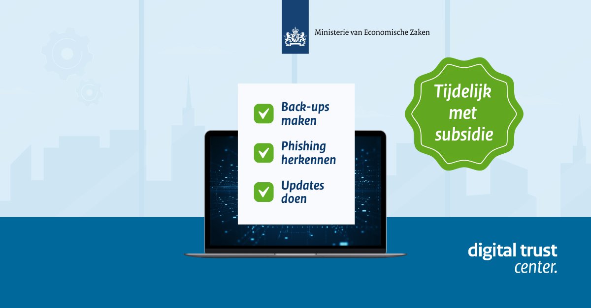 Kleine bedrijven opgelet: Nu tot 50% subsidie voor je cyberveiligheid!

Schakel de hulp in van een IT-dienstverlener en krijg via Mijn Cyberweerbare Zaak nu tijdelijk #subsidie voor de belangrijkste #cybermaatregelen.

Meer informatie ⤵️

digitaltrustcenter.nl/subsidieregeli…