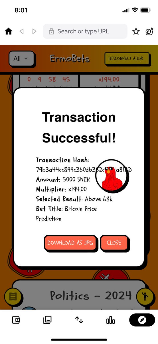 Just Placed My Bet on the Price of #BITCOIN at the end of today using $SNEK on the <a href="/ermocoin/">Ermo</a> Betting App!
Place your BET NOW ermoapp.com 🔥🎰
$ERMO