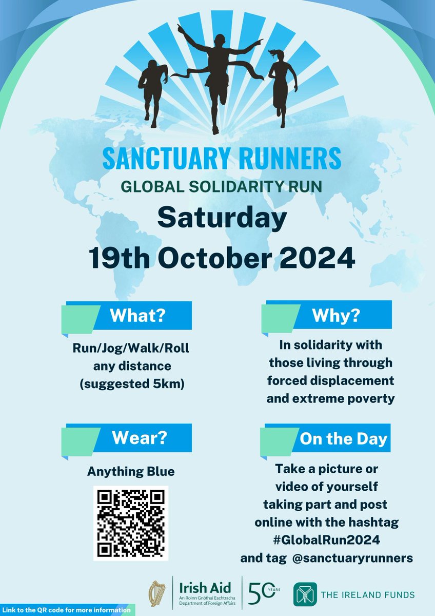 Irish_Aid's tweet photo. Almost time for the #GlobalRun2024!

Thousands of people in over 70 locations around the world will run, jog, walk or roll tomorrow in solidarity with people living in extreme poverty and forced displacement. 

You can join from anywhere. Be part of a global wave of solidarity! https://t.co/xAjrx0nGcK