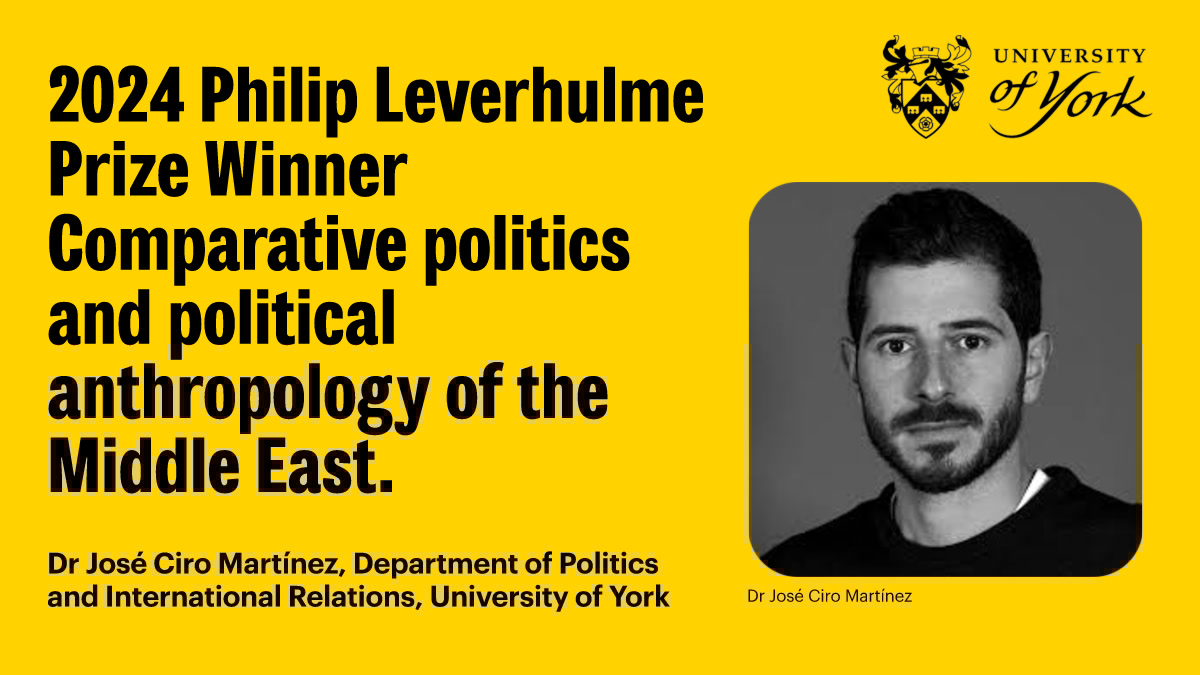 Department of Politics and International Relations (@uniyorkpolitics) on Twitter photo Congratulations to José Ciro Martínez who has been awarded a prestigious research prize by the <a href="/LeverhulmeTrust/">The Leverhulme Trust</a>.
José's research explores the politics of food, welfare, contention & state formation in the Middle East and North Africa.
Find out more: leverhulme.ac.uk/news/2024PLP Congratulations to José Ciro Martínez who has been awarded a prestigious research prize by the <a href="/LeverhulmeTrust/">The Leverhulme Trust</a>.
José's research explores the politics of food, welfare, contention & state formation in the Middle East and North Africa.
Find out more: leverhulme.ac.uk/news/2024PLP