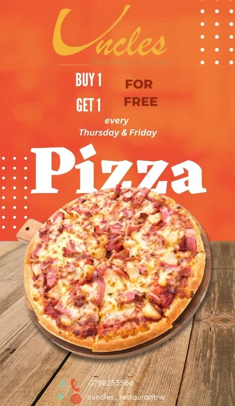 sindiheba1's tweet photo. Tayali ubu nsoje gukora ya Part 2 ejo nabemereye 🔥😂

Ark reka mbaze ncuruze dore ni #promotion iwacu muri #Uncles kwa @UncleAustinT ,nk'ibisanzwe  ubu wagura Pizza 1 tukongeze Indi mpaka Saa 20h:00🔥😋

Watanga command unyuze https://t.co/PQHUjwuoM5 

Retweet 🙏 https://t.co/TNCSsAf1YS