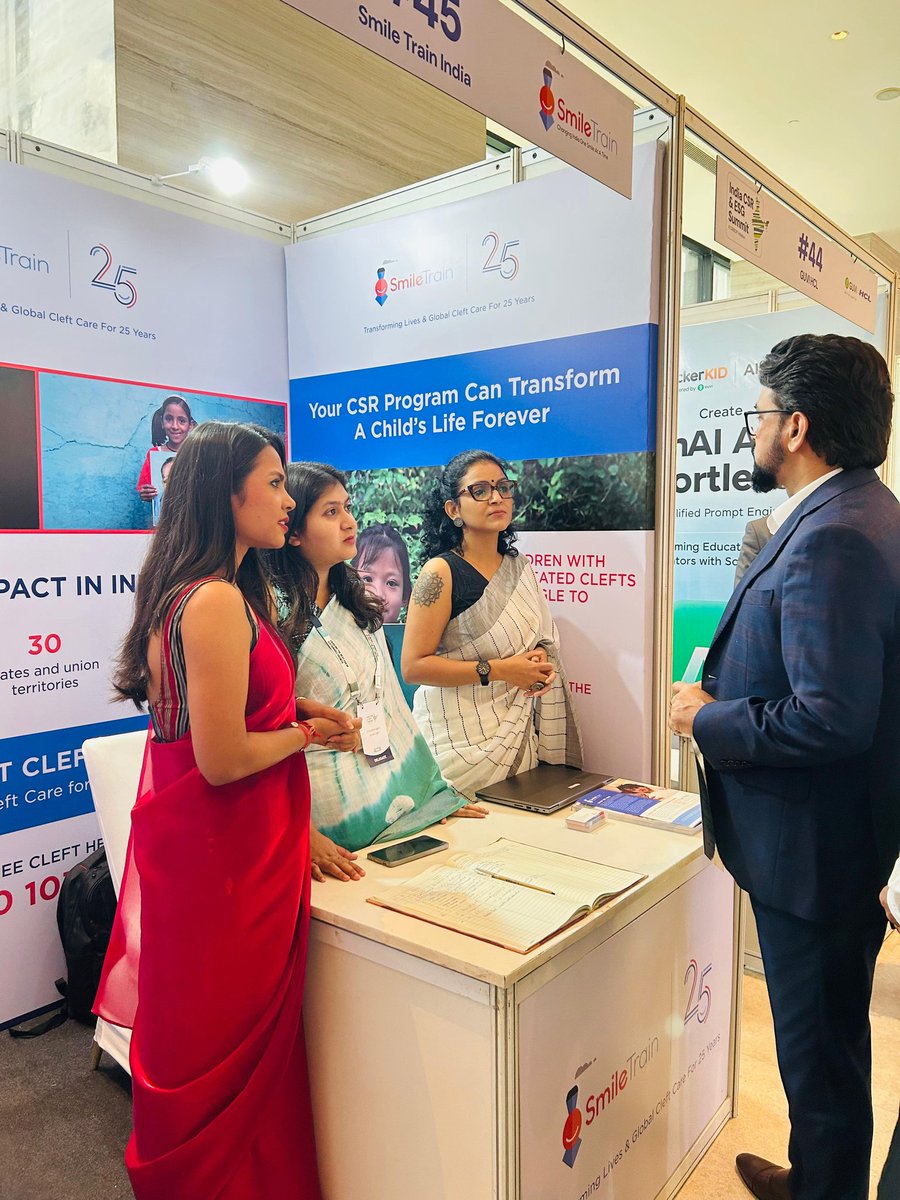 SmileTrainIndia's tweet photo. Shri Anurag Singh Thakur, Member of Parliament and Former Cabinet Minister, GOI visited our stall at India CSR &amp; ESG Summit 2024.

Meet us at Stall 45, Pullman Hotel Aerocity Delhi.

#ICES2024 #CSR #Sustainability #SmileTrain #MakeADifference https://t.co/lzVSNgd6mv