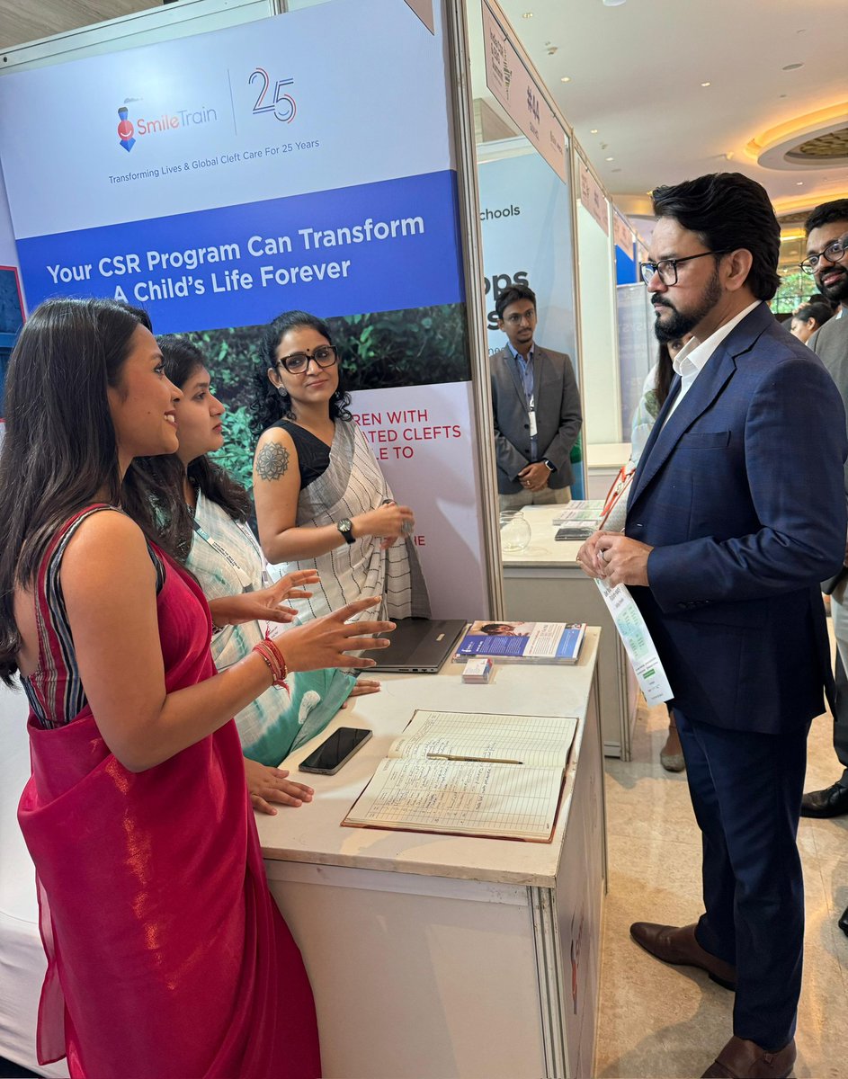 Shri Anurag Singh Thakur, Member of Parliament and Former Cabinet Minister, GOI visited our stall at India CSR &amp; ESG Summit 2024.

Meet us at Stall 45, Pullman Hotel Aerocity Delhi.

#ICES2024 #CSR #Sustainability #SmileTrain #MakeADifference